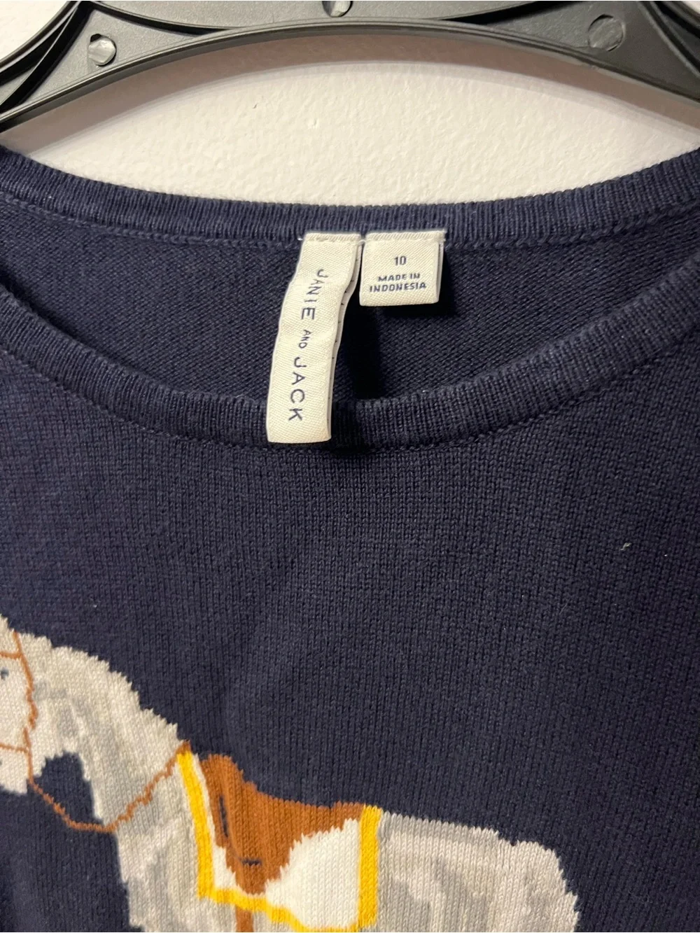 Janie and Jack Navy Horse Intarsia Crewneck Sweater with Gold Buttons